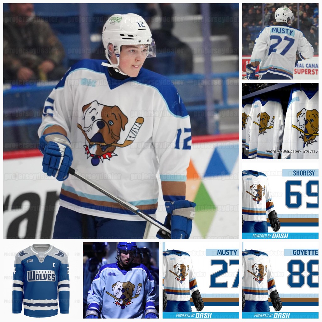 Sudbury Wolves OHL 2024 Shoresy Blueberry Bulldogs Jerseys Quentin Musty Landon McCallum Evan Konyen Alex Pharand Matthew Mania Andre Anania David Goyette