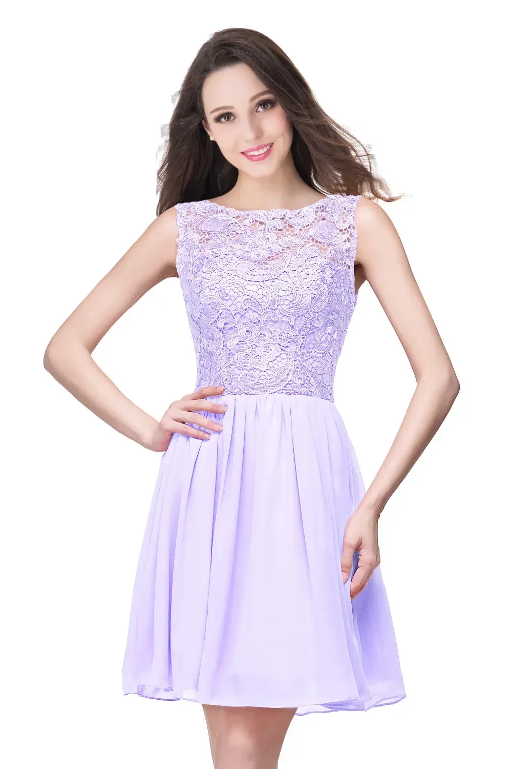 Cute Lilac Chiffon Homecoming Dresses A e Sheer Jewel Neck Zipper Back Appliqued Short Party tail Gowns Mini Prom Evening Dress CPS164