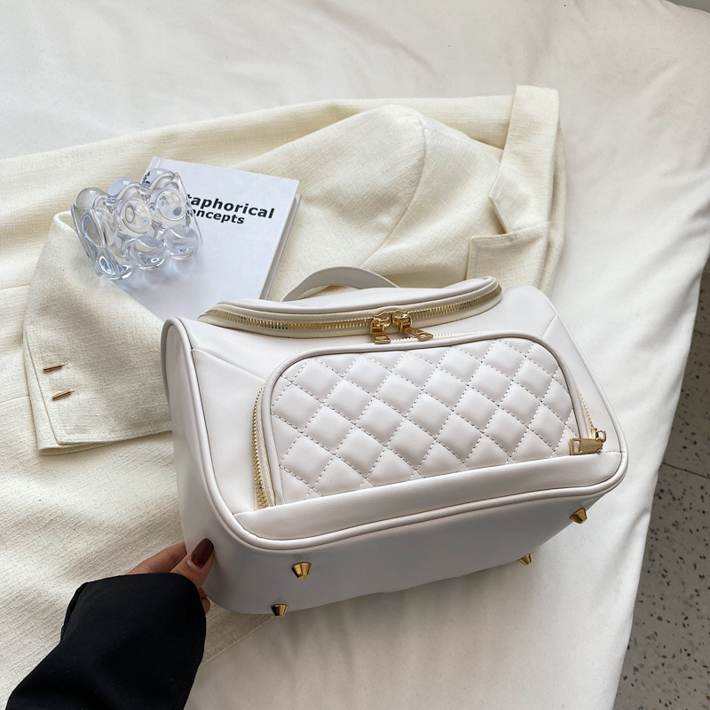 Cosmetic Bags Cases Handheld cosmetic bag ladies largecapacity bag summer highend rhombus women's business trip wash storage make up bag 230425