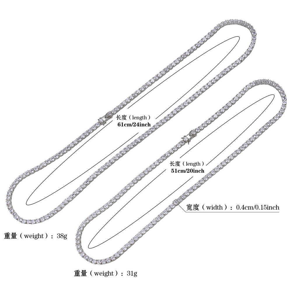 4mm 14-30 Inch Hip Hop Tennis Chain Necklaces Full Diamond Long And Choker Necklace Prong Cubic Zircon Iced Out Cz Stone Crystal Fashion Jewelry For M