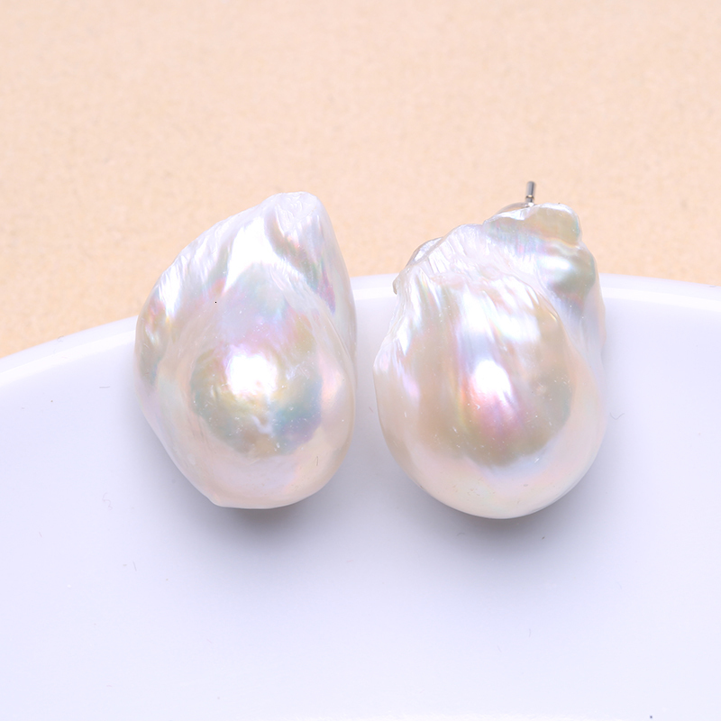 Stud Natural Freshwater Pearl 925 Sterling Silver Large Baroque Pearl Stud Earrings 1525mm INS Fine Jewelry Gifts for Women EA 230425