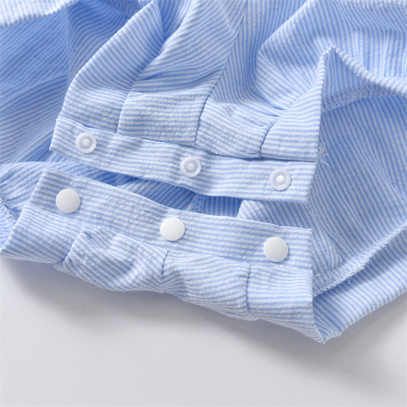 Rompers Baby Boy Smocked Blue Romper Children Embroidered Car Jumpsuit Peter Pan Collar Spanish Boutique Baby Boy Romper Clothes 230425