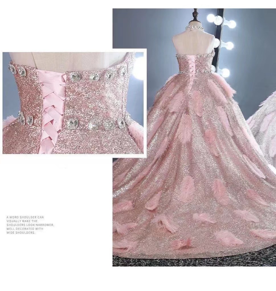 2024 Ball Gown Flower Girl Dresses for wedding sequined feather necklace Rhinestones Kids Pageant Dress beaded Girl's Birthday Party birthday par