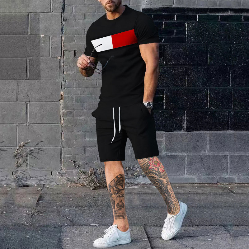 Men's Tracksuits Men Patchwork Streetwear Short-sleeve Fitness Homewear T-Shirt Pant 2 Pieces Set Outdoor Male Tracksuits Summer Casual Outfits 2
