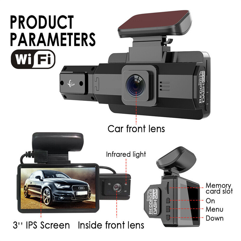 A88 WIFI 3 Inch IPS Cam 1080P Car DVR Dual Lens Dash Wide Angle Video Recorder Front with Interior or Rear Camera Night Vision