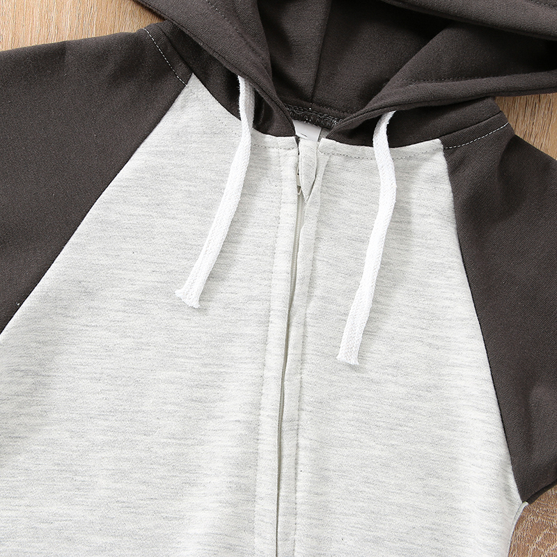 Rompers Baby Romper Contrast Color Long Sleeve Hooded Jumpsuit with Zipper Autumn Outfit for Girls Boys 0-24 Months 230425