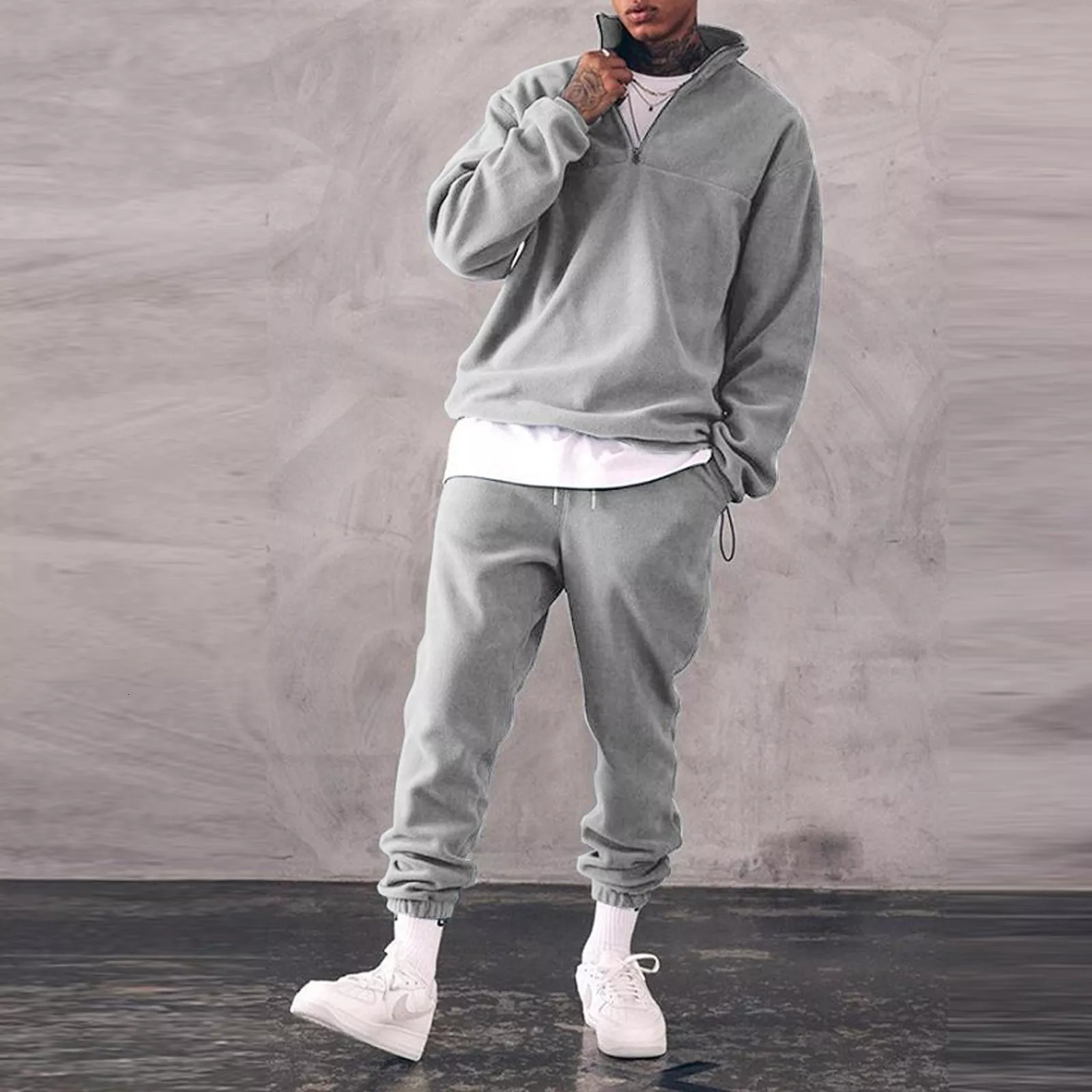 Men's Tracksuits Set Men Winter Warm Fashion Men's Jogger Tracksuit Solid Stand Collar Sweatshirt Casual 2 Pieces Sports Suits 230425