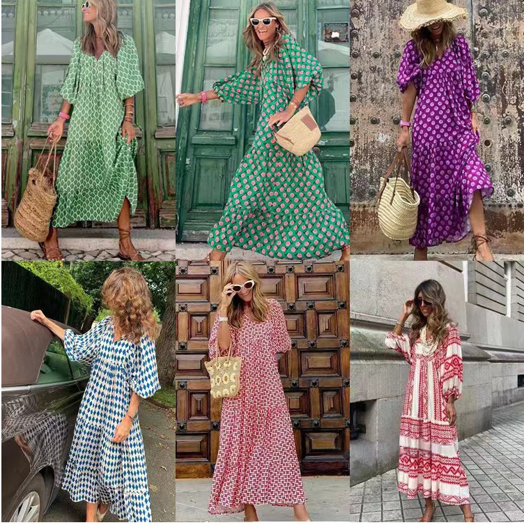 Casual Dresses Puff Sleeve Boho Maxi Dress Elegant Women Summer 2023 Floral Drawstring V-Neck Loose Holiday Beach Party Vestidos, Green
Casual Dresses Puff Sleeve Boho Maxi Dress Elegant Women Summer 2023 Floral Drawstring V-Neck Loose Holiday Beach Party Vestidos, Green