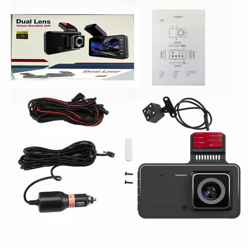 V1 4 Inch IPS Touch Screen Cam 1080P Car DVR Dual Lens Dash Dashcam Wide Angle Video Recorder Rear Camera Night Vision