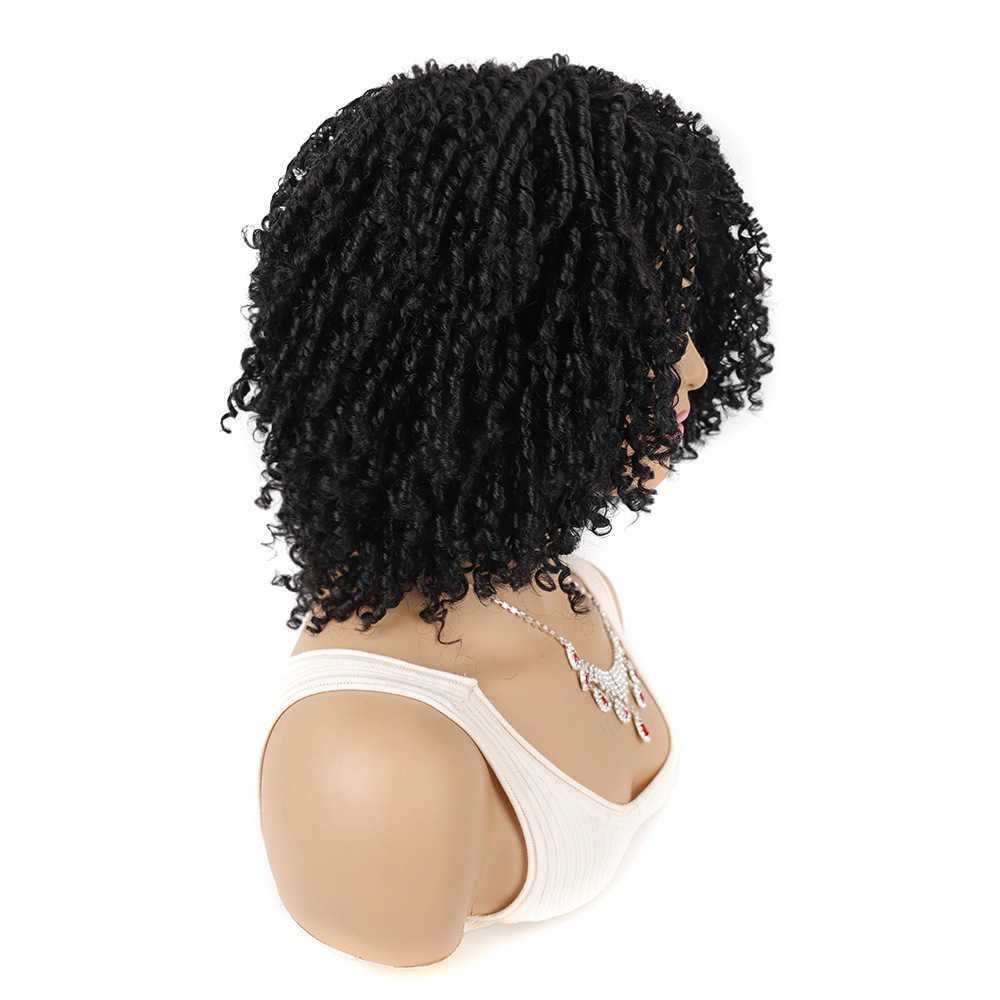 Women's dirty braided wig head cover black barrel curly small curly wig fluffy curly short hair cover