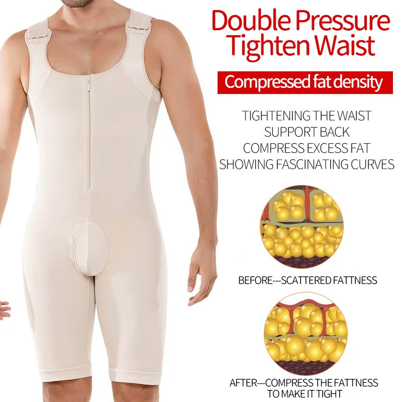 Waist Tummy Shaper Men's Shapewear Bodysuit Tummy Control Compression Slimming Full Body Shaper Workout Abs Abdomen Underwear Plus Size Open Crot