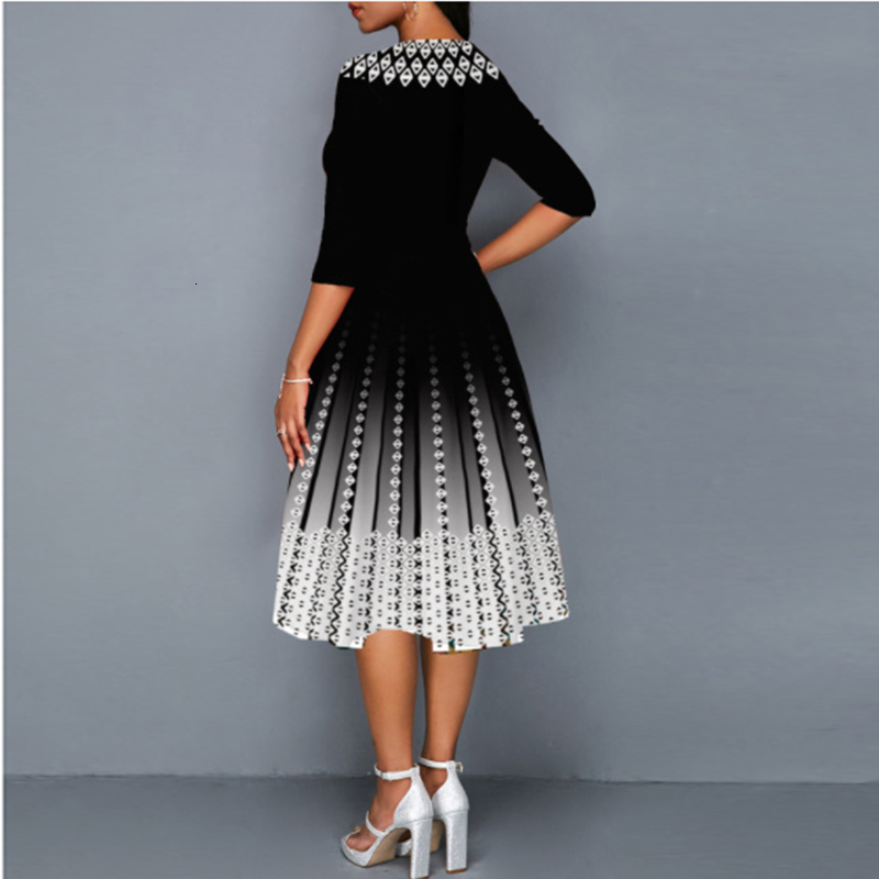 Casual Dresses Sexy Women Gradient Patchwork Party Dress Spring Summer O-neck Long Sleeve High Waist Swing Midi Dresses Elegant Ladies Vestidos 230425 - view 7