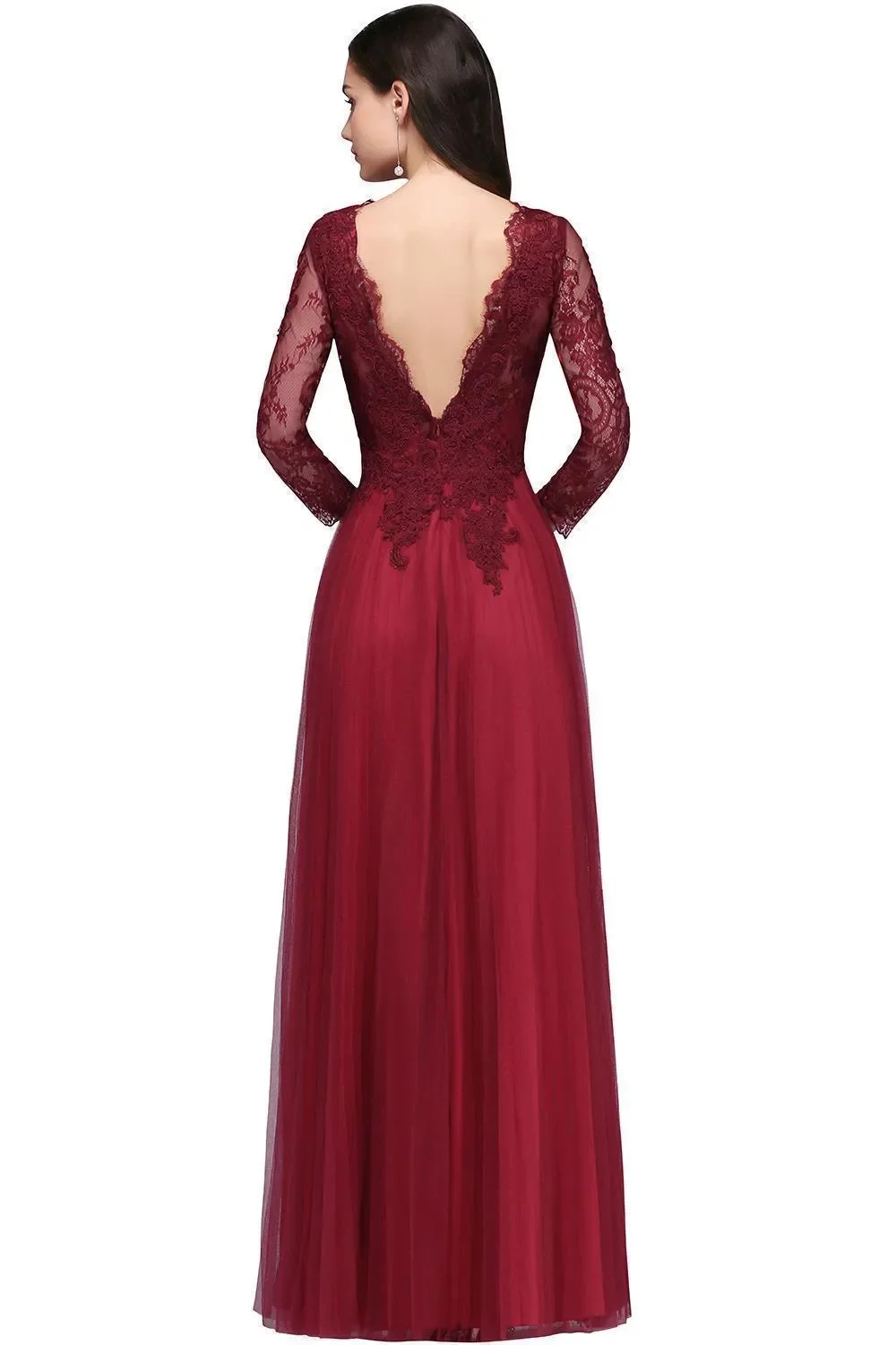 Vintage Sleeve Lace Evening Dresses Sheer Illusion Long Sleeves V Neck Chiffon Skirt Prom Party Gowns Dress Cps721