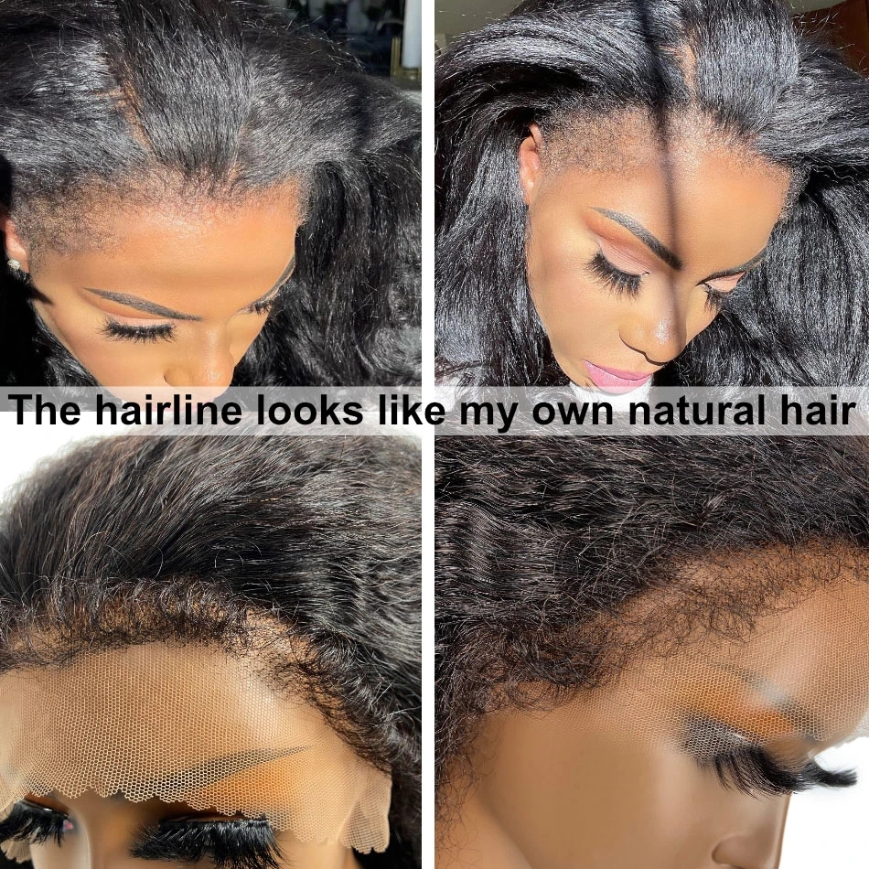 4C Hairline Edge Kinky Straight Wig Curly Baby Hair 360 HD Lace Frontal Wigs Brazilian Yaki Straight Wig Human Hair full lace 360