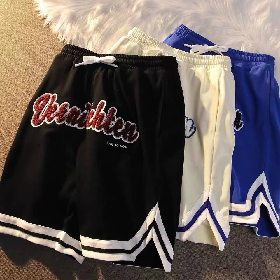 Men's Shorts Letter Flocking Embroidery Loose Casual Shorts for Women's Summer Y2K Retro Street Sports Couple Shorts for Women's Shorts