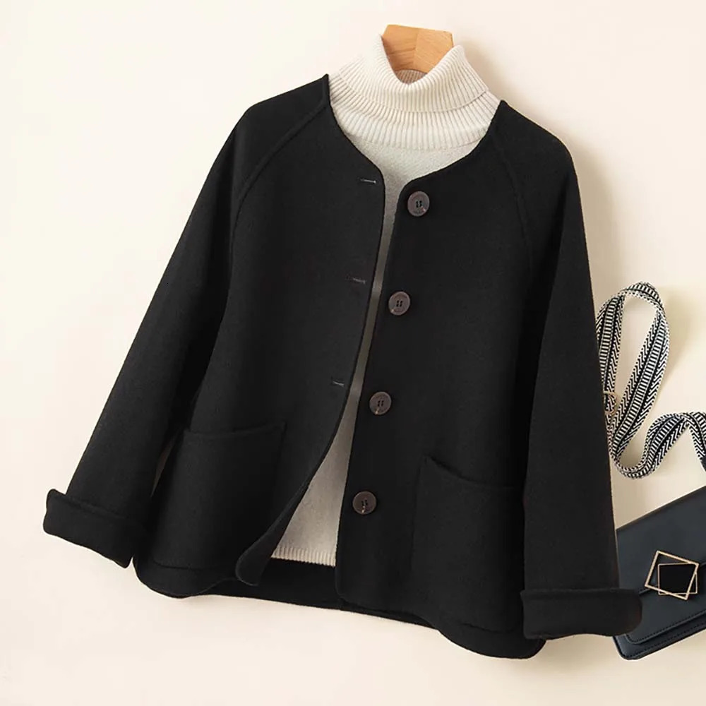 Women's Wool Blends 100 Coat Handmade DoubleSided Cloth Chic Short Button Heavy High Street Elegant Top Factory Ladies 231124