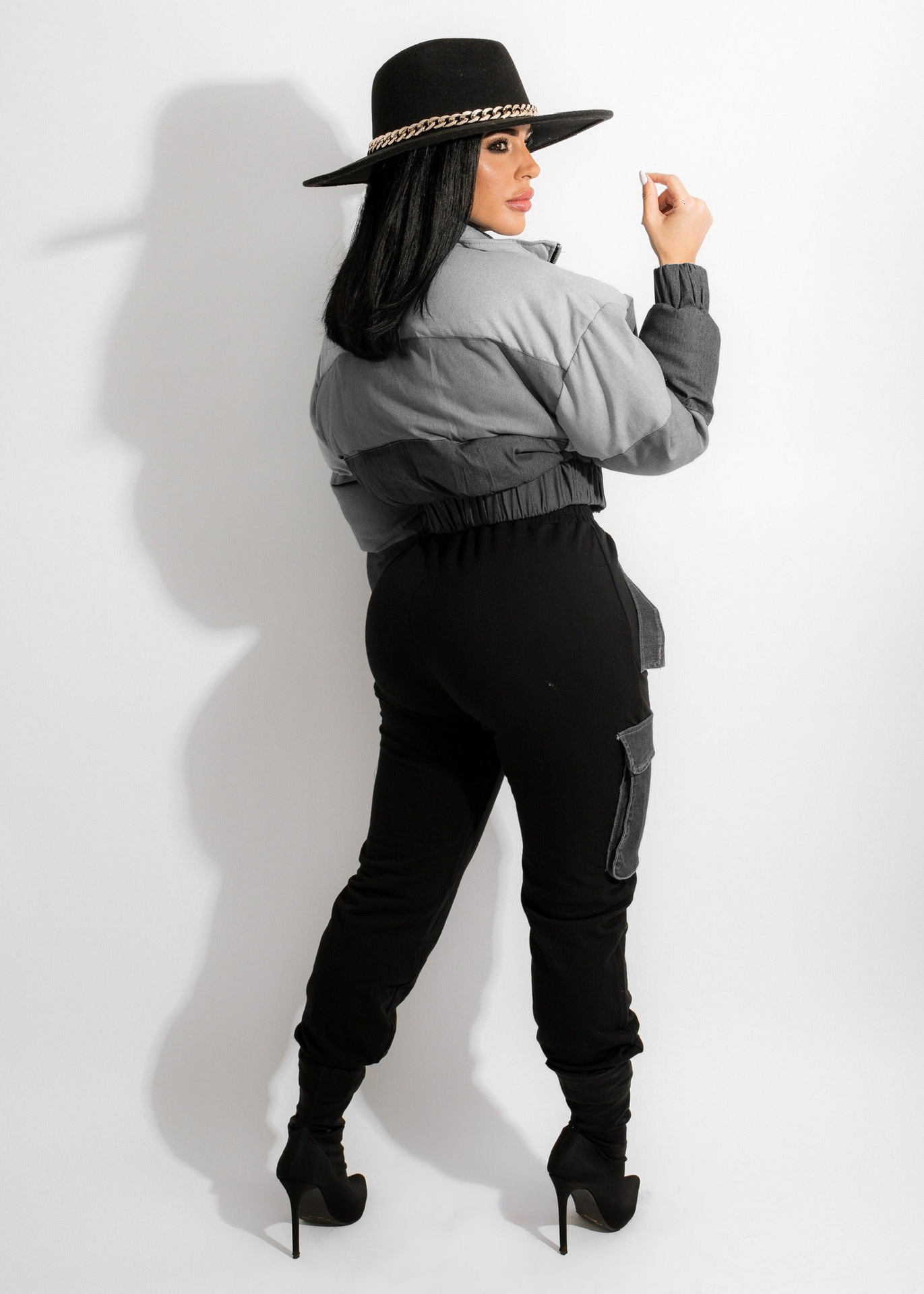 Women's Jackets Women's Patchwork Parka Puffer Coat Gradient Color Parkas Jacket Winter Warm Loose Zipper Stripe denim Crop Top 230425