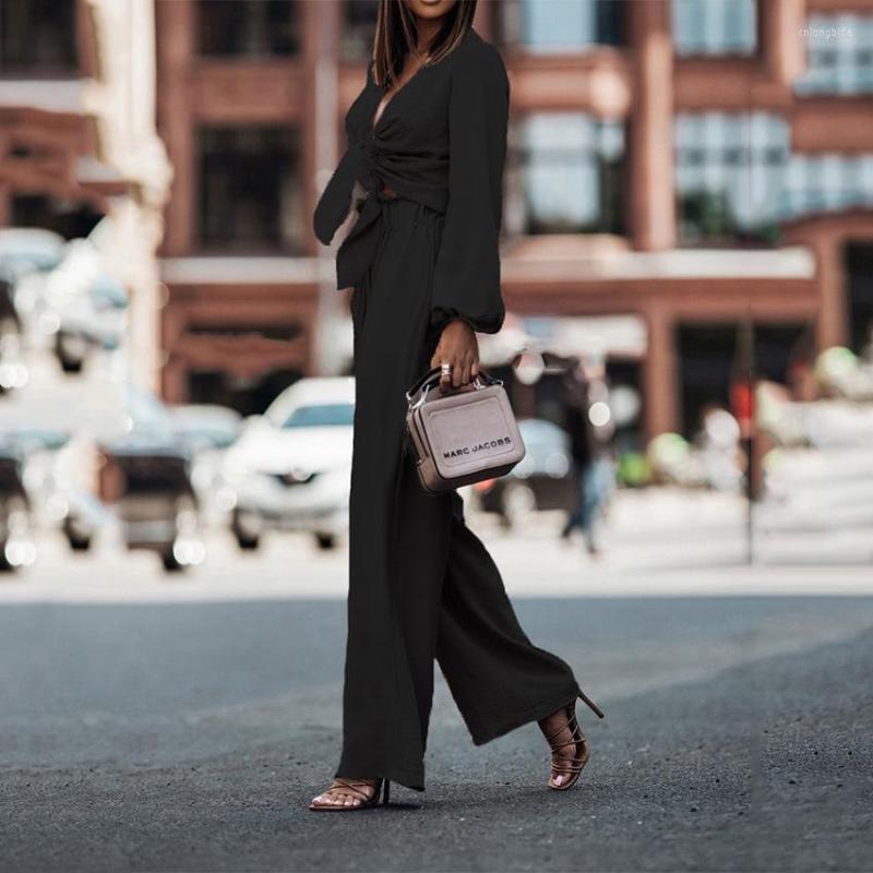 Women's Two Piece Pants 2 Set Suits 2023 Women Shirt ElegantTrousers Female Long Sleeve And Wide Leg Straight Streetwear