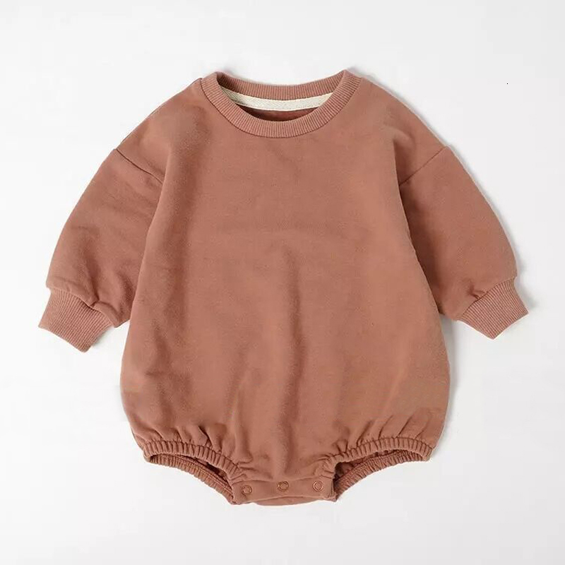 Rompers Infant jumpsuits autumn boys and girls solid color simple pullovers triangle rompers baby clothes casual rompers 230425