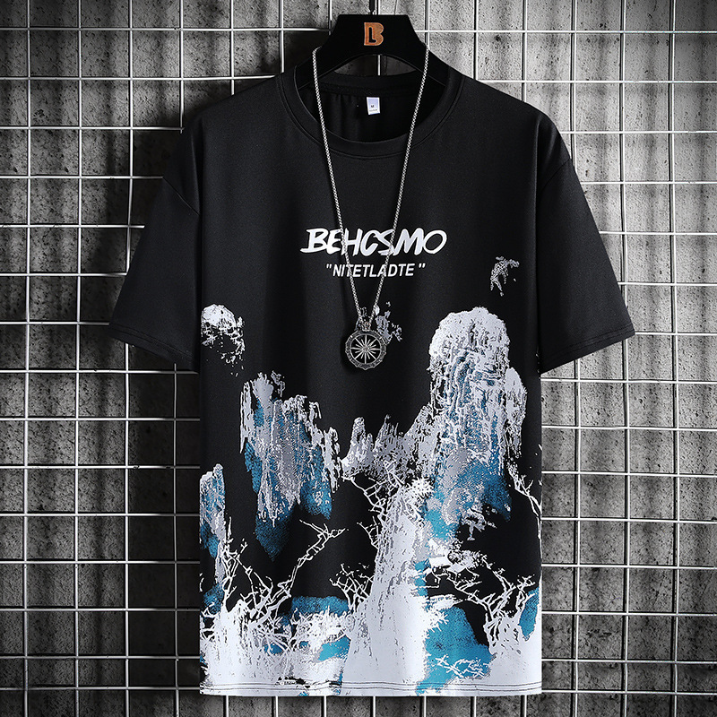 Men's T-Shirts Ice Silk Short Sleeve T-shirt Men's Summer Tops Tees Harajuku Printing Loose Shirt Men Bottoming Shirt Top Clothes 230425