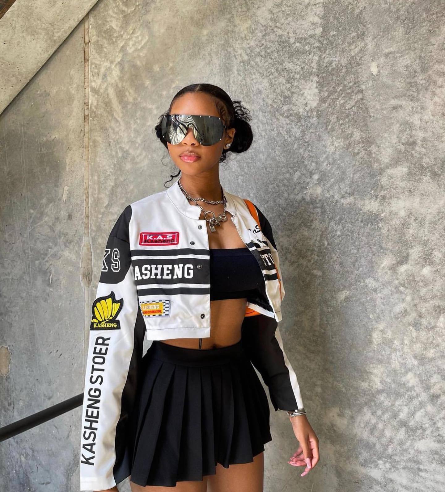 Women's Jackets Autumn Bicycle Street Apparel Cropped Letterman Jacket Coat Women's Cyber Y2K Racing Bomber Printed University Baseball Jack