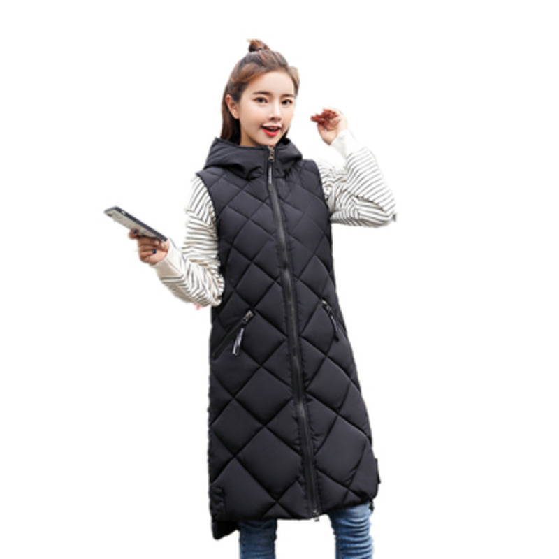 Women's Vests Sleeveless Vest Long Down Jacket Solid Korea Hooded Padded Loose Females Ladies Fashion Casual Winter Coat 230424