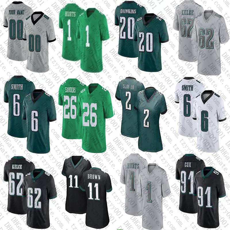 

Custom Jalen Hurts AJ Brown DeVonta Smith Football Jerseys Jason Kelce Lane Johnson Darius Slay Jr Brandon Graham Haason Reddick Kenneth Gainwell Brian Dawkins, Womens