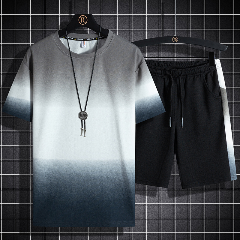 Men's Tracksuits Men Set Fashion 2 PCS Casual Sweat Suit Short Sleeve T-shirt Shorts Sets Male Sportswear Tracksuit Summer Sportsuit 5XL 230425