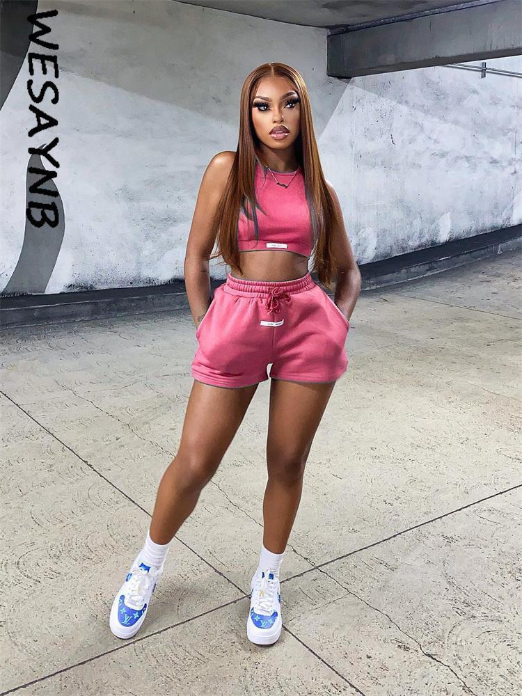 Women's Tracksuits Matching Set 2-Piece Pants Crop Top Pink Sports Wear Activity Short Sleeve 230424