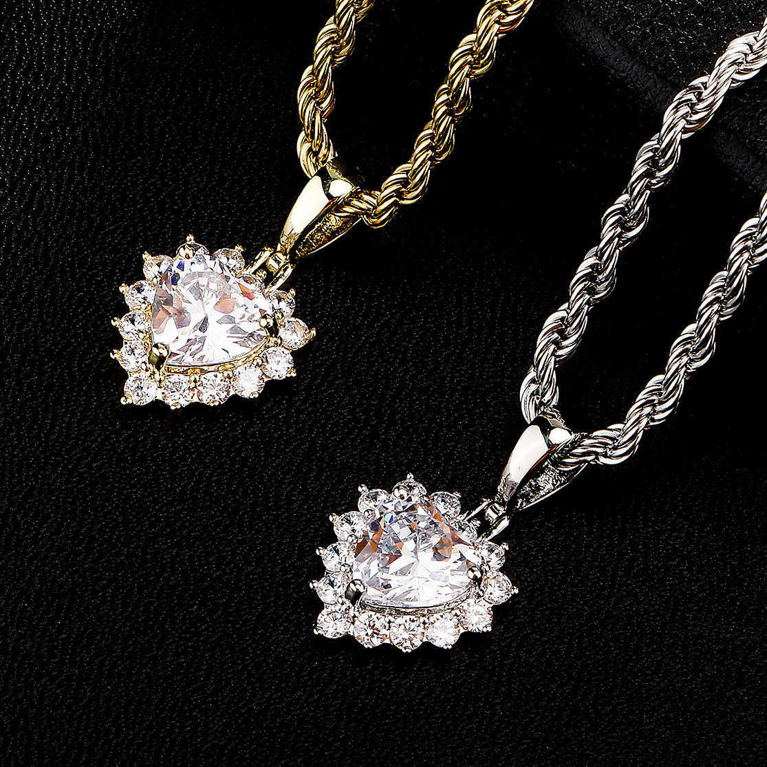 Ins Love Heart Clustered Zircon Pendant Necklace For Women High Quality Collar Chain Neckchain 14kg Gold Cubic Zirconia Charms Jewelry Crystal Accesso