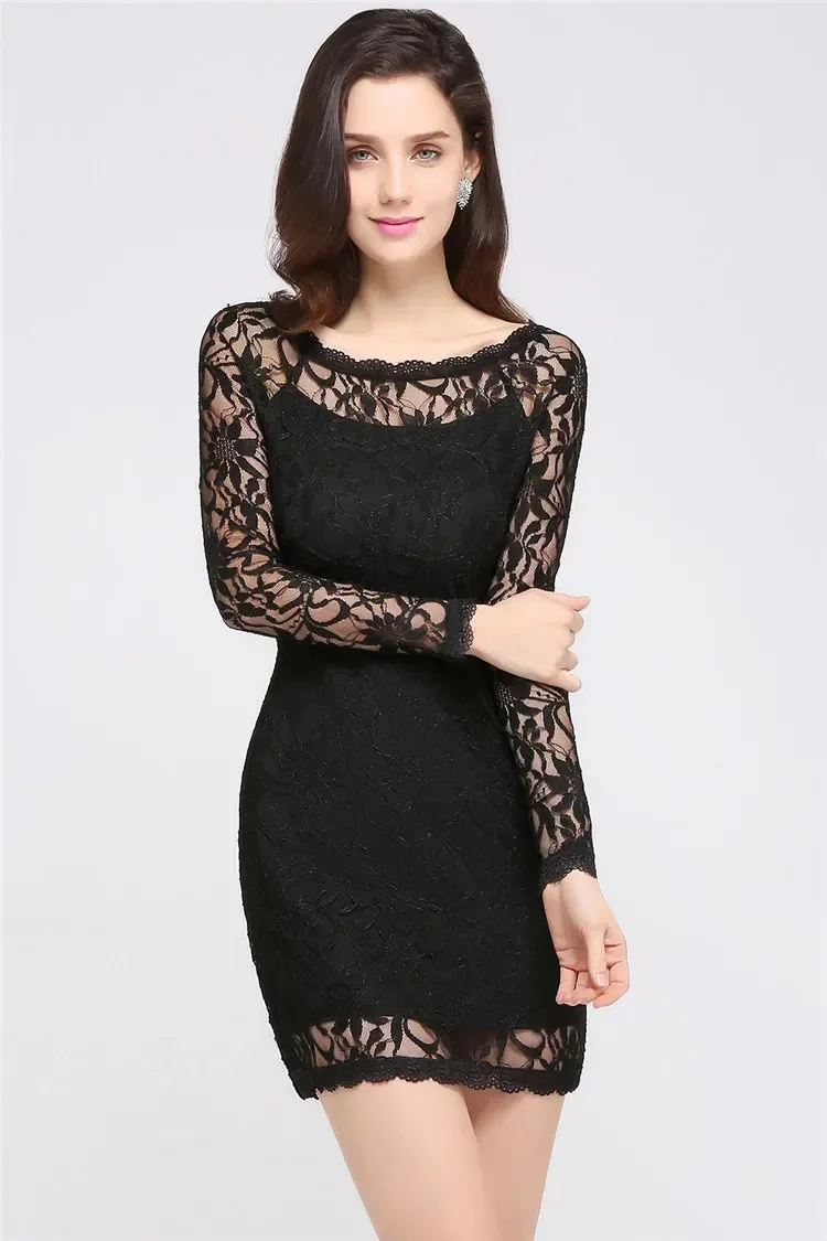 Short Lace Vintage Party Dress Cheap Sheath Long Sleeves Prom Evening Formal Gown Sexy Mini Womne Casual Club Wears Cps630