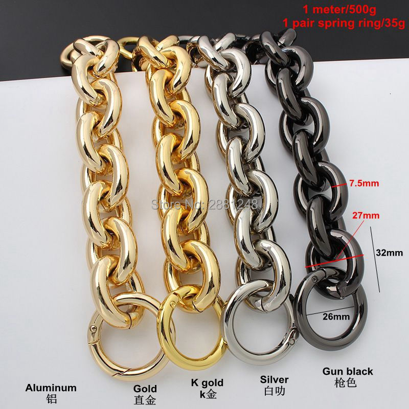 Bag Parts Accessories 27mm k gold thick round aluminum chainring Light weight bags strap bag parts handles easy matching Accessory Handbag Straps 2304