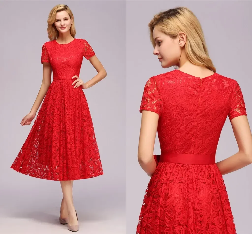 Sleeves Bridesmaid Short Evening Dresses Bury Full Lace Sash Jewel Neck Zipper Back Cheap Tail Party Gowns Designer Cps1154