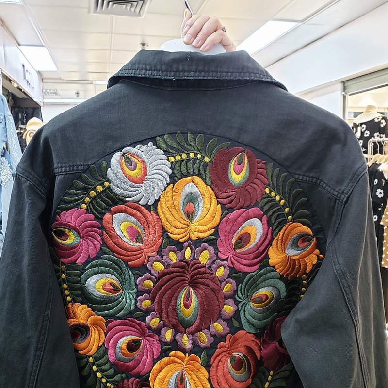 Women's Jackets JXDHK Streetwear Flower Embroidery denim Jacket Retro Women's Spring and Autumn Polo Loose Casual Denim Jacket 230425