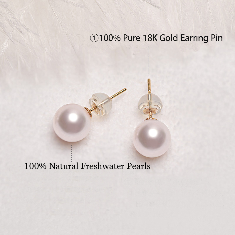 Stud YUNLI Real 18K Gold Natural Freshwater Pearl Stud Earrings Pure AU750 Gold Earring Pins for Women Fine Jewelry Gift EA015 230425