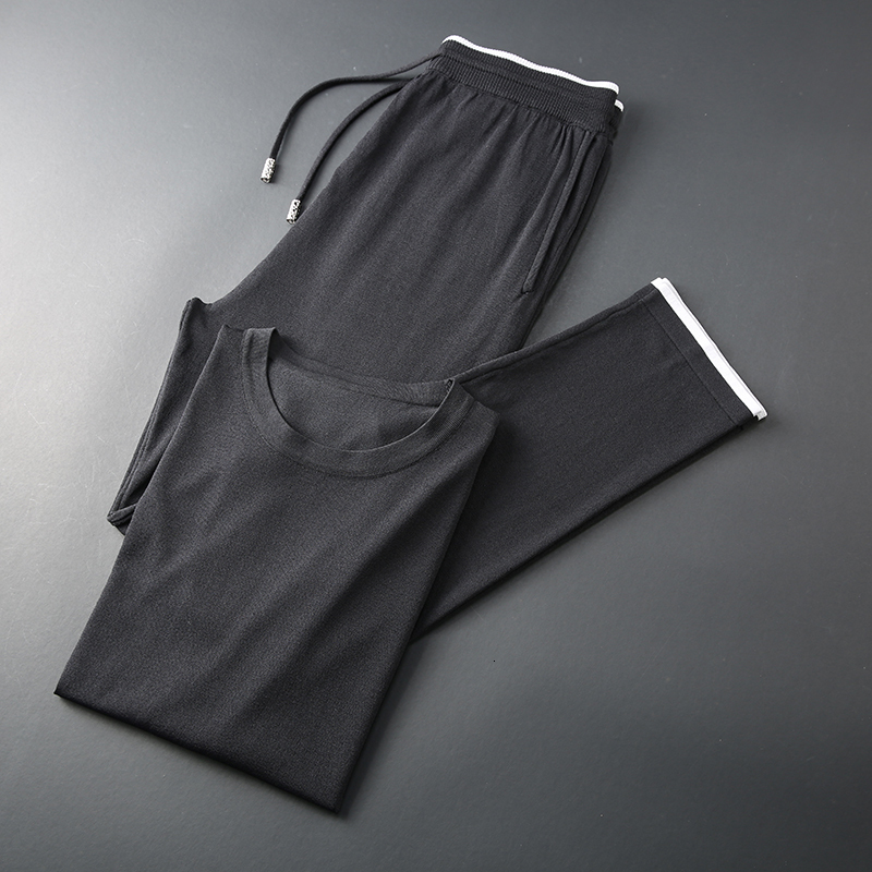 Men's Tracksuits JSBDSummer high-end knitting two-piece silk breathable fabric men casual color contrast short sleeve sports suit thin 230425