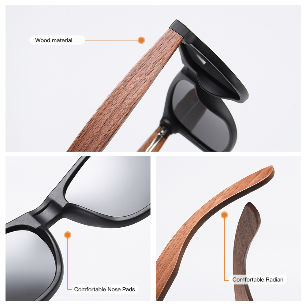 Sunglasses BARCUR Black Walnut Sunglasses Wood Polarized Sunglasses Men Glasses Men UV400 Protection Eyewear Wooden Original Box 230411