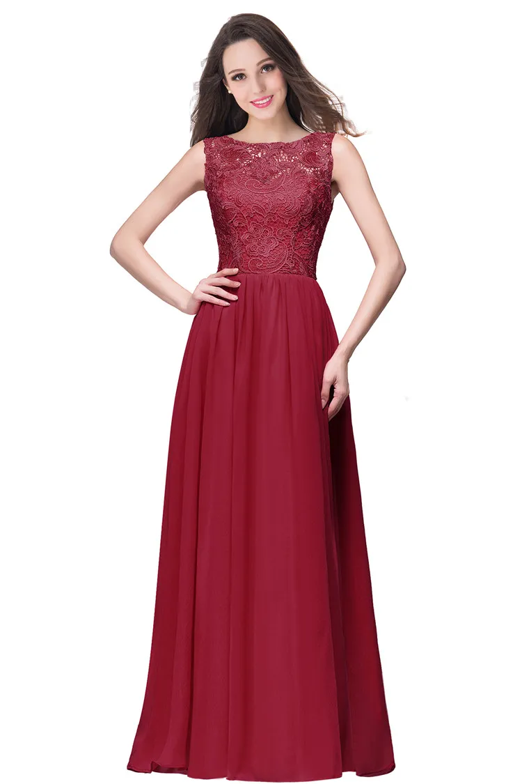 Elegant Lace Bridesmaid Dresses Jewel Sleeveless Plus Size Sheer Back Zipper Chiffon Cheap Formal Maid of Honor Gown CPS463