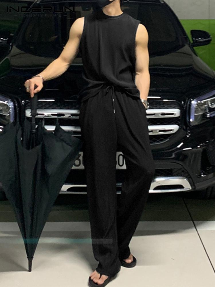 Mens Tracksuits INCERUN Casual Sets Solid Color Summer Oneck Sleeveless Tank Tops Pants Two Pieces Streetwear 2023 Suits S5XL 230425
