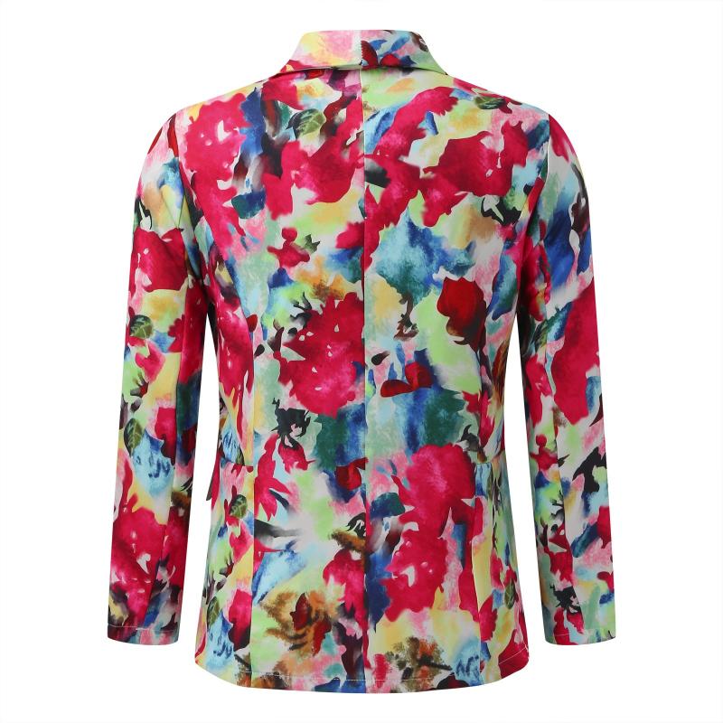 Two Piece Dress Lightweight Puffy Coat Women Fashion Casual Multicolor Printed Suit And Long Trousers Temperament Lapel Pant SuitTwo