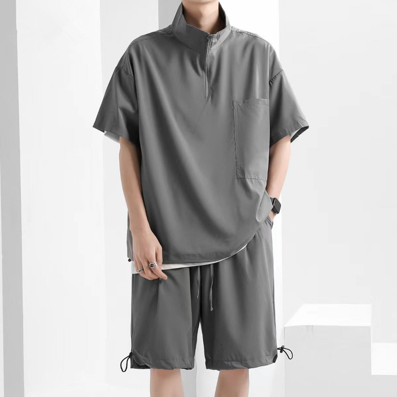 Men's Tracksuits Quick-drying Ice Silk Thin Sports Suit Summer Men's Casual Short-sleeved Shorts Two-piece Outdoor Running Breathable Tracks