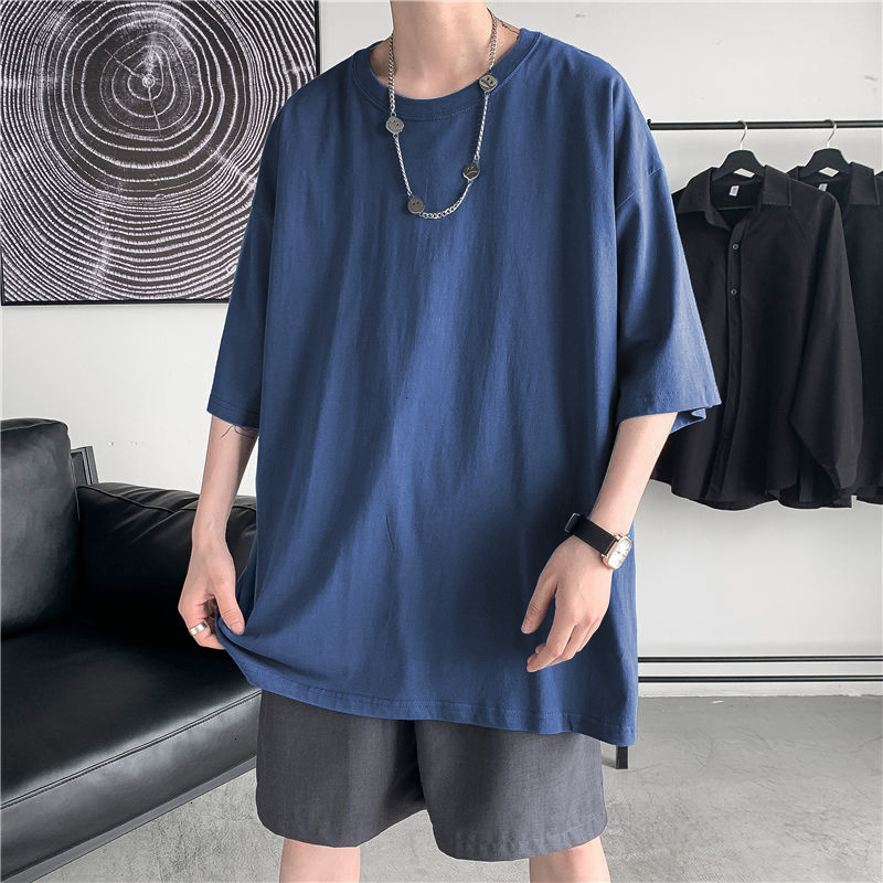 Men's T-Shirts HYBSKR Summer Man T-shirts Short Sleeve Solid Color Casual Oversized T Shirt Men Harajuku Hip Hop Cotton Men's Clothing Tops 