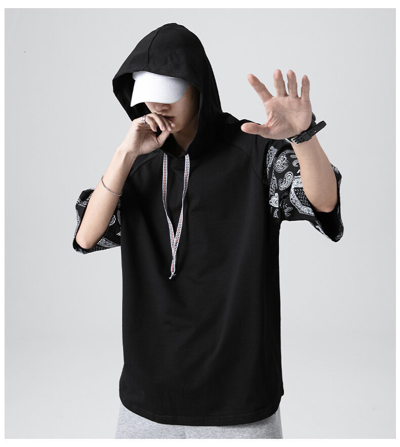 Men's T-Shirts Fashion Summer Hooded T-shirt Men's Harajuku Men's Super Large Paisley T-shirt Casual Cotton T-shirt Street Clothing Top