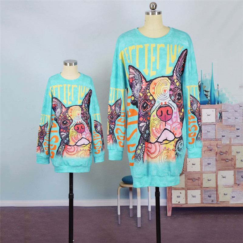 Family Matching Outfits matching Clothes Mother daughter dresse Kids Girl Cartoon Dog Cute Dress mommy and me clothes T shirt 230424