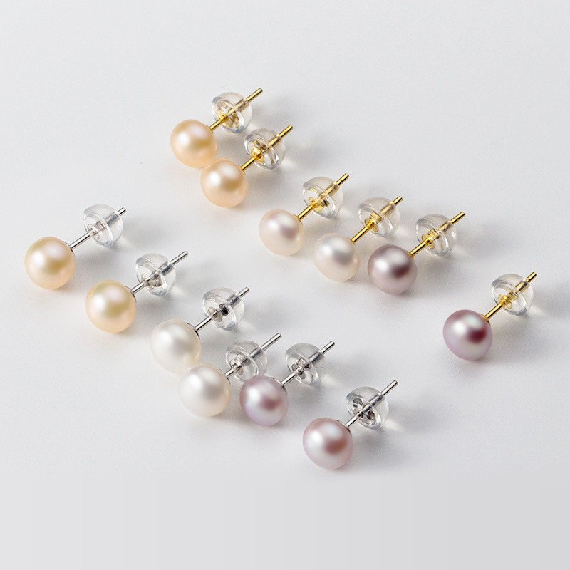S925 Fresh Water Pearl Stud Earrings Sterling Silver Jewelry for Women Gift