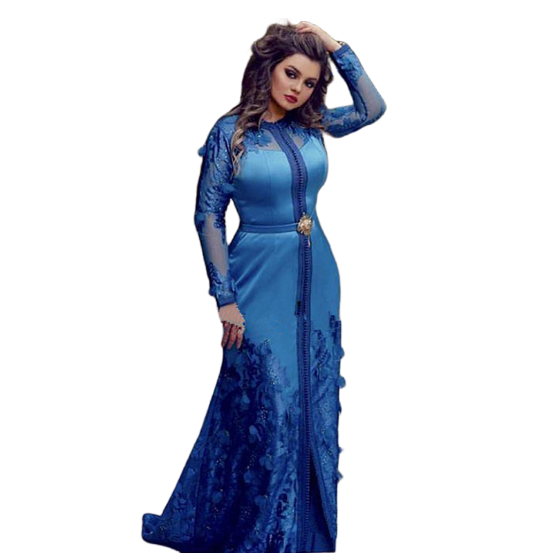 Moroccan Caftan Blue Formal Evening Dresses With D Ral Lace Appliques Long Sleeves Or Length Arabic Kaftan Women Celebrity Prom Gowns 6660306