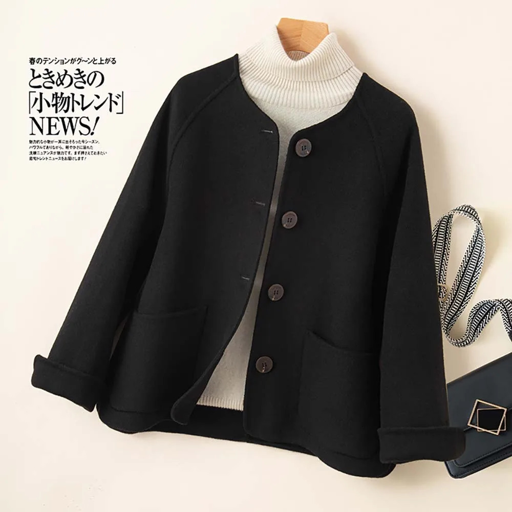 Women's Wool Blends 100 Coat Handmade DoubleSided Cloth Chic Short Button Heavy High Street Elegant Top Factory Ladies 231124