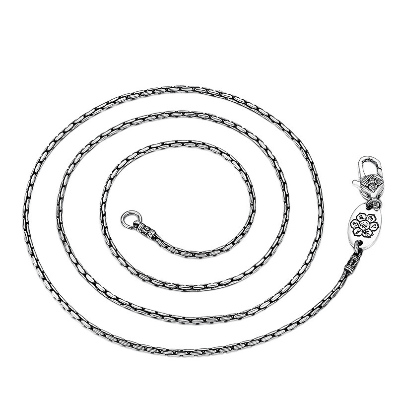 Pendant Necklaces 1.5MM BOCAI 100% Real S925 Pure Silver Jewelry Retro Thai Trendy Personality Vajra Buckle Bamboo Necklace Men and Women 230425