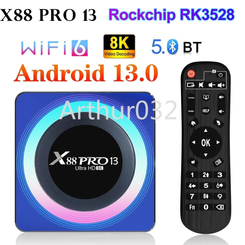 X88 PRO 13 Android 13.0 Smart TV Box 2.4G/5G WIFI6 4GB 32GB 64G 8K HD Media Player BT5.0 RK3528 H.265 Set Top Box