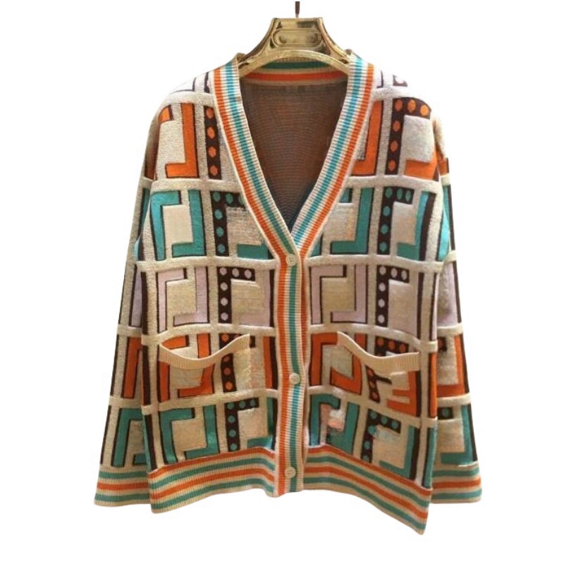 New Fashion Clothing new colorful F letter V-neck long-sleeved knitted cardigan